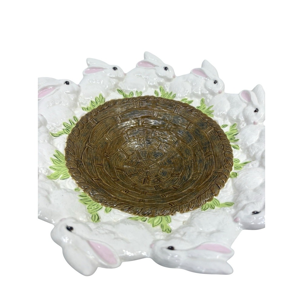 Easter Handpainted Ceramic Bunny Rabbit edge Basket Dish - Picture 9 of 9